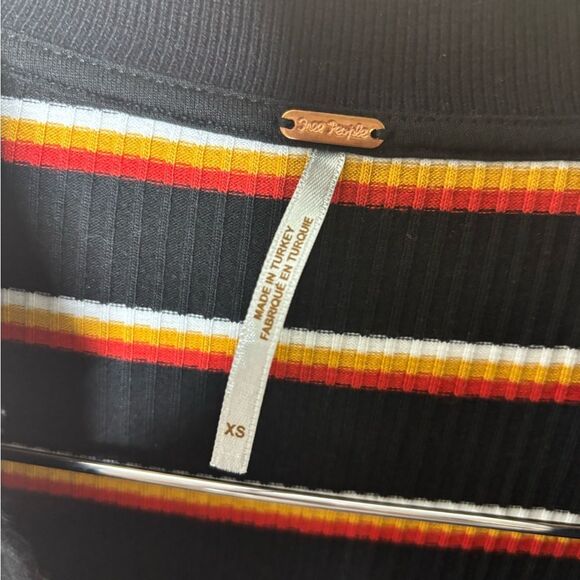 Free People XS retro striped rainbow v neck collar 3/4 sleeve top xs - Picture 3 of 3